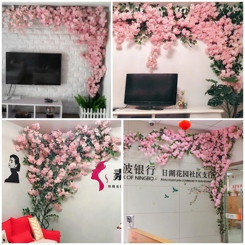 Artificial Cherry Tree Pink cherry Tree Branch Silk Flower DIY Wall Home  Decoration -  - #tag1#