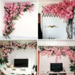 Artificial Cherry Tree Pink cherry Tree Branch Silk Flower DIY Wall Home Decoration tag1