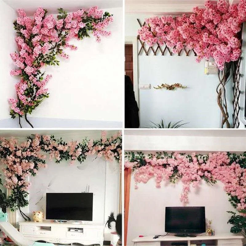 Artificial Cherry Tree Pink cherry Tree Branch Silk Flower DIY Wall Home  Decoration -  - #tag1#