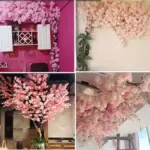 Artificial Cherry Tree Pink cherry Tree Branch Silk Flower DIY Wall Home Decoration tag1