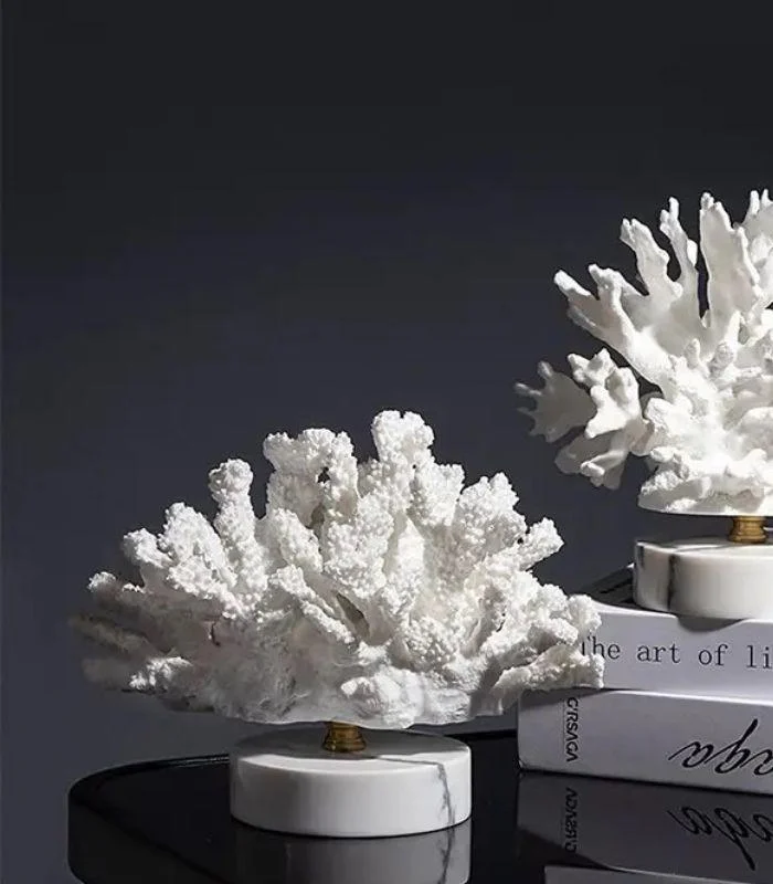 Artificial Coral Desk Decoration Ornaments Resin on Marble Base White -  - #tag1#