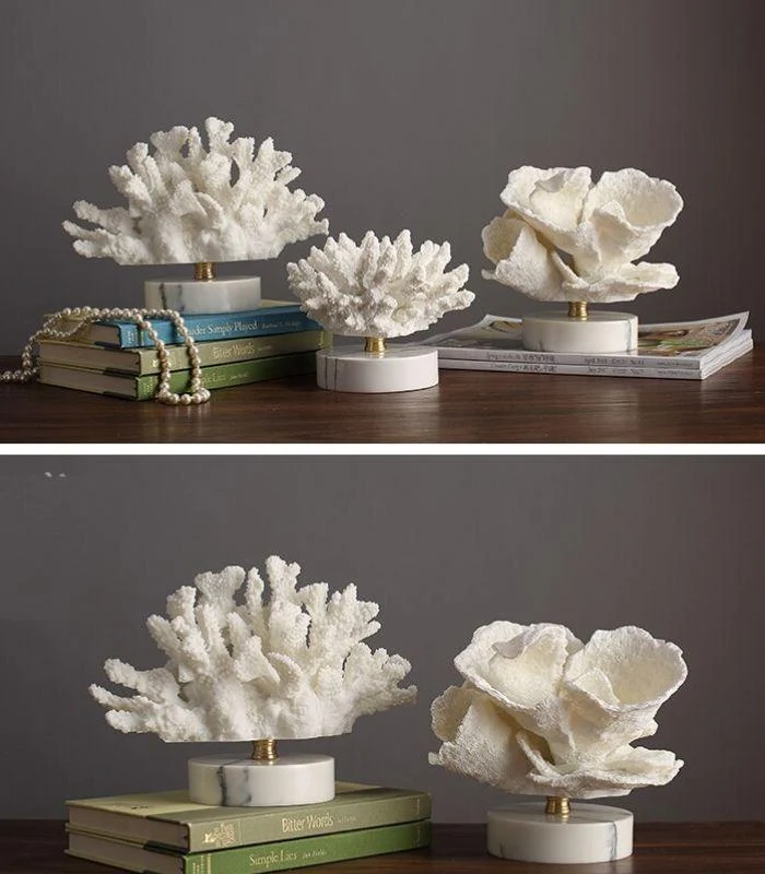 Artificial Coral Desk Decoration Ornaments Resin on Marble Base White -  - #tag1#