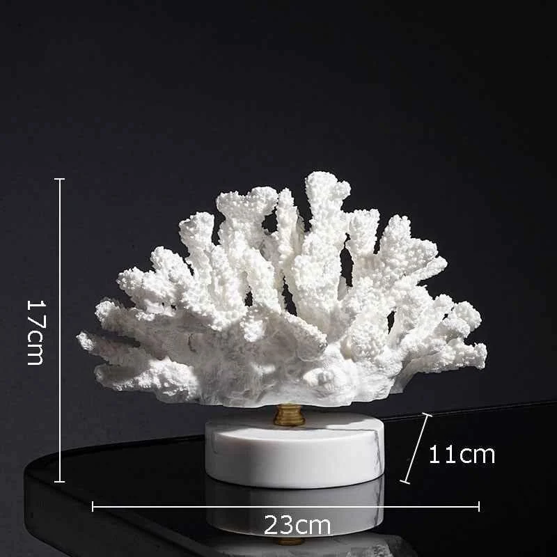 Artificial Coral Desk Decoration Ornaments Resin on Marble Base White -  - #tag1#