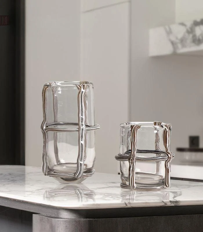 Artisan Hand Blown Glass Vases - Sculptural Elegance Black and White -  - #tag1#