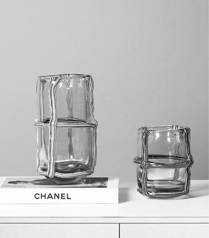 Artisan Hand Blown Glass Vases - Sculptural Elegance Black and White -  - #tag1#