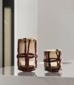 Artisan Hand Blown Glass Vases Sculptural Elegance Red and Black tag1