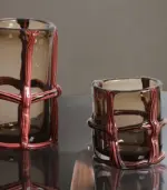 Artisan Hand Blown Glass Vases Sculptural Elegance Red and Black tag1