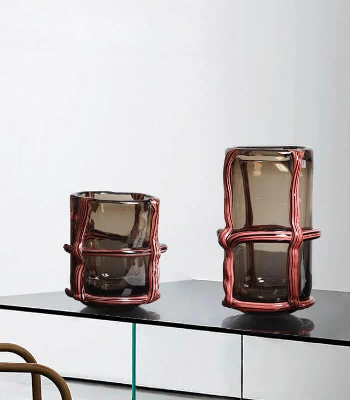 Artisan Hand Blown Glass Vases - Sculptural Elegance Red and Black -  - #tag1#