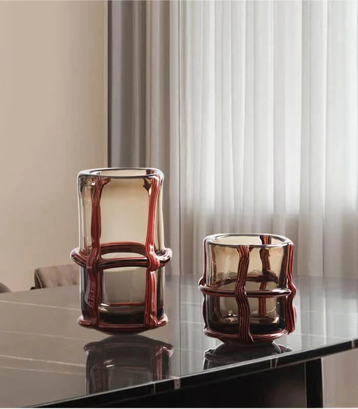 Artisan Hand Blown Glass Vases - Sculptural Elegance Red and Black -  - #tag1#
