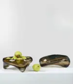 Artisan Handblown Glass Decorative Bowl Modern Fluid Design Light Brown tag1
