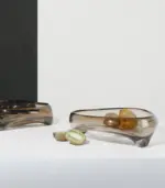 Artisan Handblown Glass Decorative Bowl Modern Fluid Design Light Brown tag1
