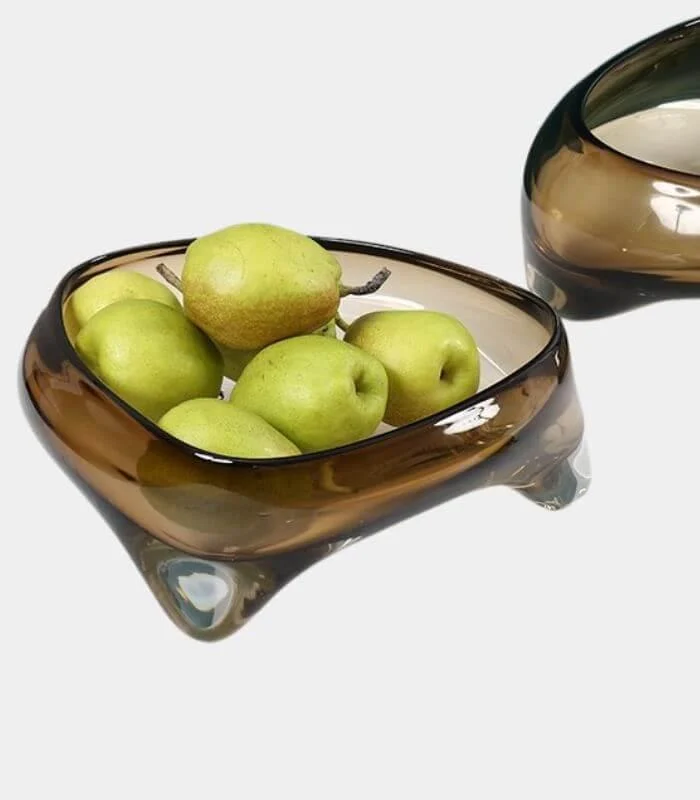Artisan Handblown Glass Decorative Bowl - Modern Fluid Design Light Brown -  - #tag1#