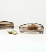 Artisan Handblown Glass Decorative Bowl Modern Fluid Design Light Brown tag1