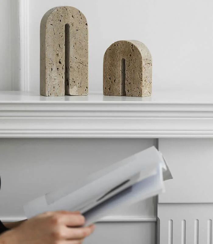 Artisanal Travertine Arch Bookend - Naturally Elegant Home Accent -  - #tag1#