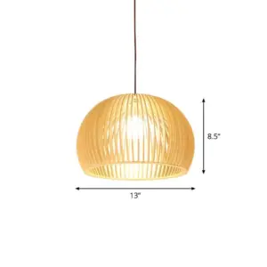 Asian Bamboo Pendant Lamp with Flared/Hemisphere/Onion Design 1 Light Beige Small/Large Hanging Light Fixture for Dining Room