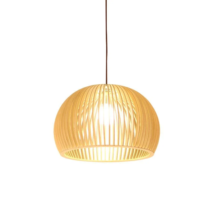 Asian Bamboo Pendant Lamp with Flared/Hemisphere/Onion Design 1 Light Beige Small/Large Hanging Light Fixture for Dining Room -  - #tag1#