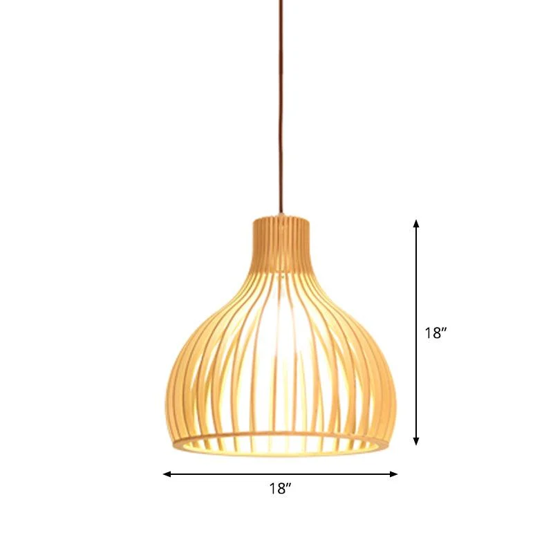 Asian Bamboo Pendant Lamp with Flared/Hemisphere/Onion Design 1 Light Beige Small/Large Hanging Light Fixture for Dining Room -  - #tag1#