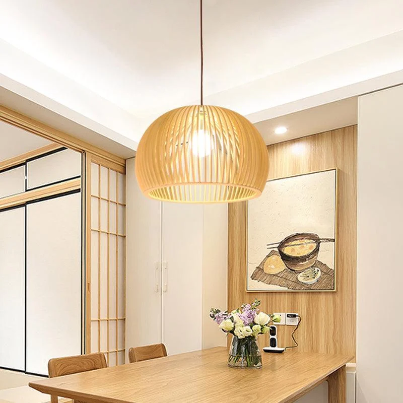 Asian Bamboo Pendant Lamp with Flared/Hemisphere/Onion Design 1 Light Beige Small/Large Hanging Light Fixture for Dining Room -  - #tag1#