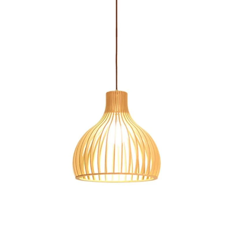 Asian Bamboo Pendant Lamp with Flared/Hemisphere/Onion Design 1 Light Beige Small/Large Hanging Light Fixture for Dining Room -  - #tag1#