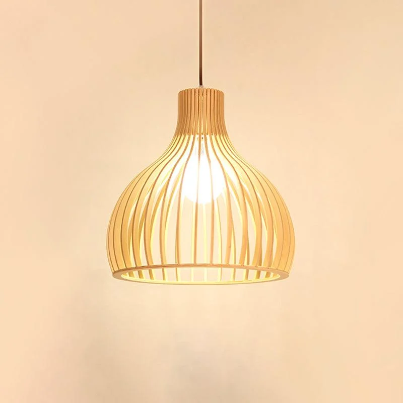 Asian Bamboo Pendant Lamp with Flared/Hemisphere/Onion Design 1 Light Beige Small/Large Hanging Light Fixture for Dining Room -  - #tag1#