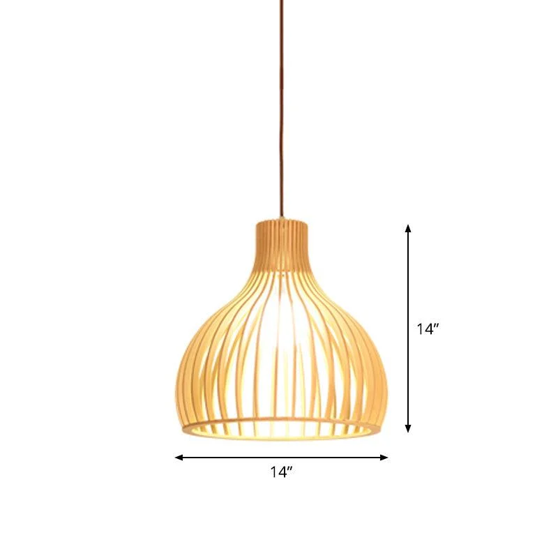 Asian Bamboo Pendant Lamp with Flared/Hemisphere/Onion Design 1 Light Beige Small/Large Hanging Light Fixture for Dining Room -  - #tag1#