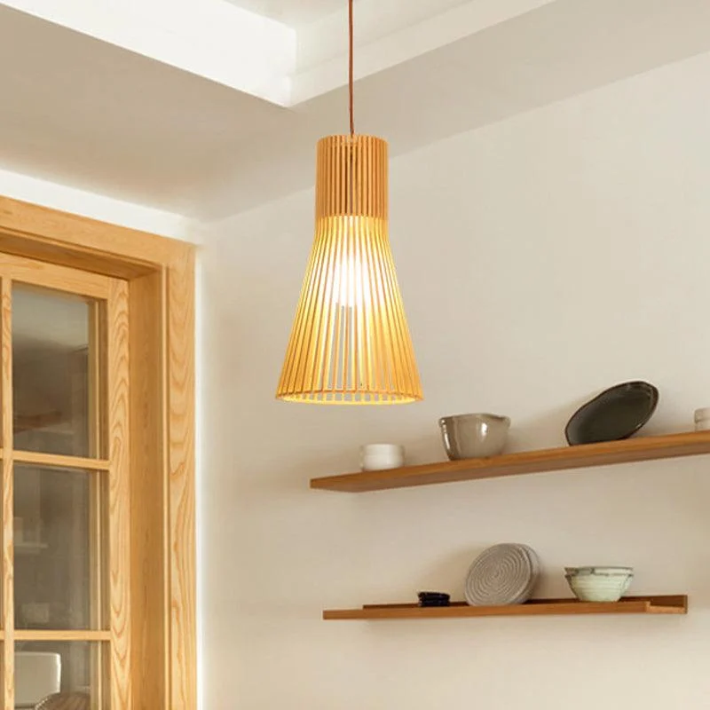 Asian Bamboo Pendant Lamp with Flared/Hemisphere/Onion Design 1 Light Beige Small/Large Hanging Light Fixture for Dining Room -  - #tag1#