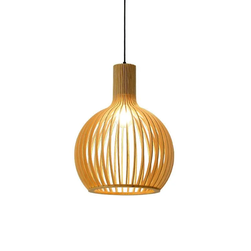 Asian Bamboo Pendant Lamp with Flared/Hemisphere/Onion Design 1 Light Beige Small/Large Hanging Light Fixture for Dining Room -  - #tag1#