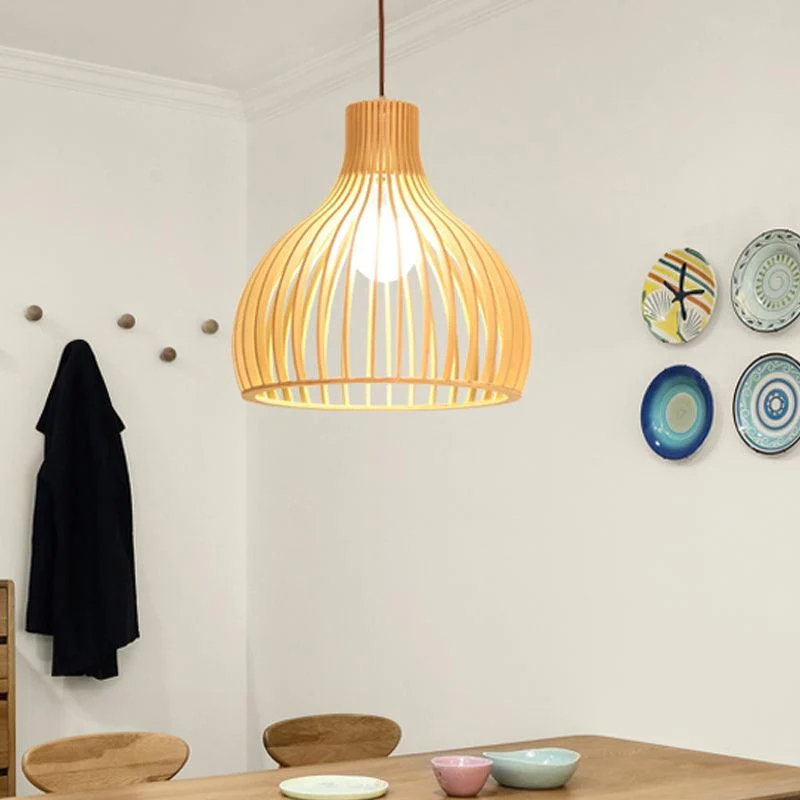 Asian Bamboo Pendant Lamp with Flared/Hemisphere/Onion Design 1 Light Beige Small/Large Hanging Light Fixture for Dining Room -  - #tag1#