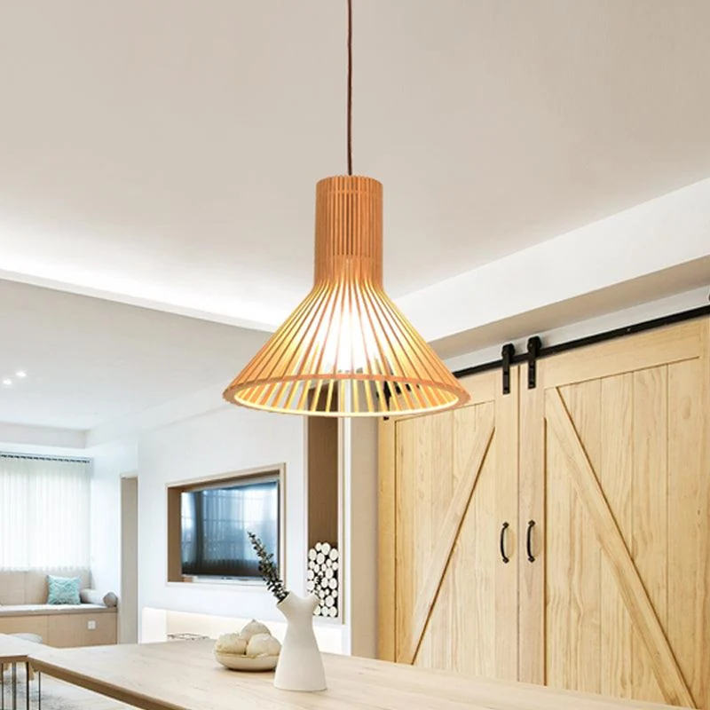 Asian Bamboo Pendant Lamp with Flared/Hemisphere/Onion Design 1 Light Beige Small/Large Hanging Light Fixture for Dining Room -  - #tag1#