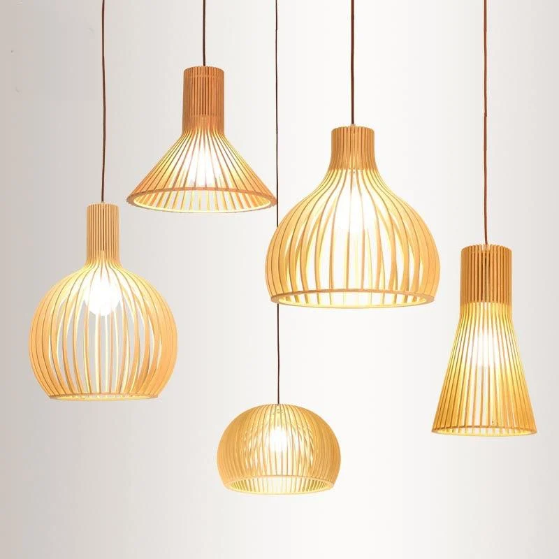 Asian Bamboo Pendant Lamp with Flared/Hemisphere/Onion Design 1 Light Beige Small/Large Hanging Light Fixture for Dining Room -  - #tag1#