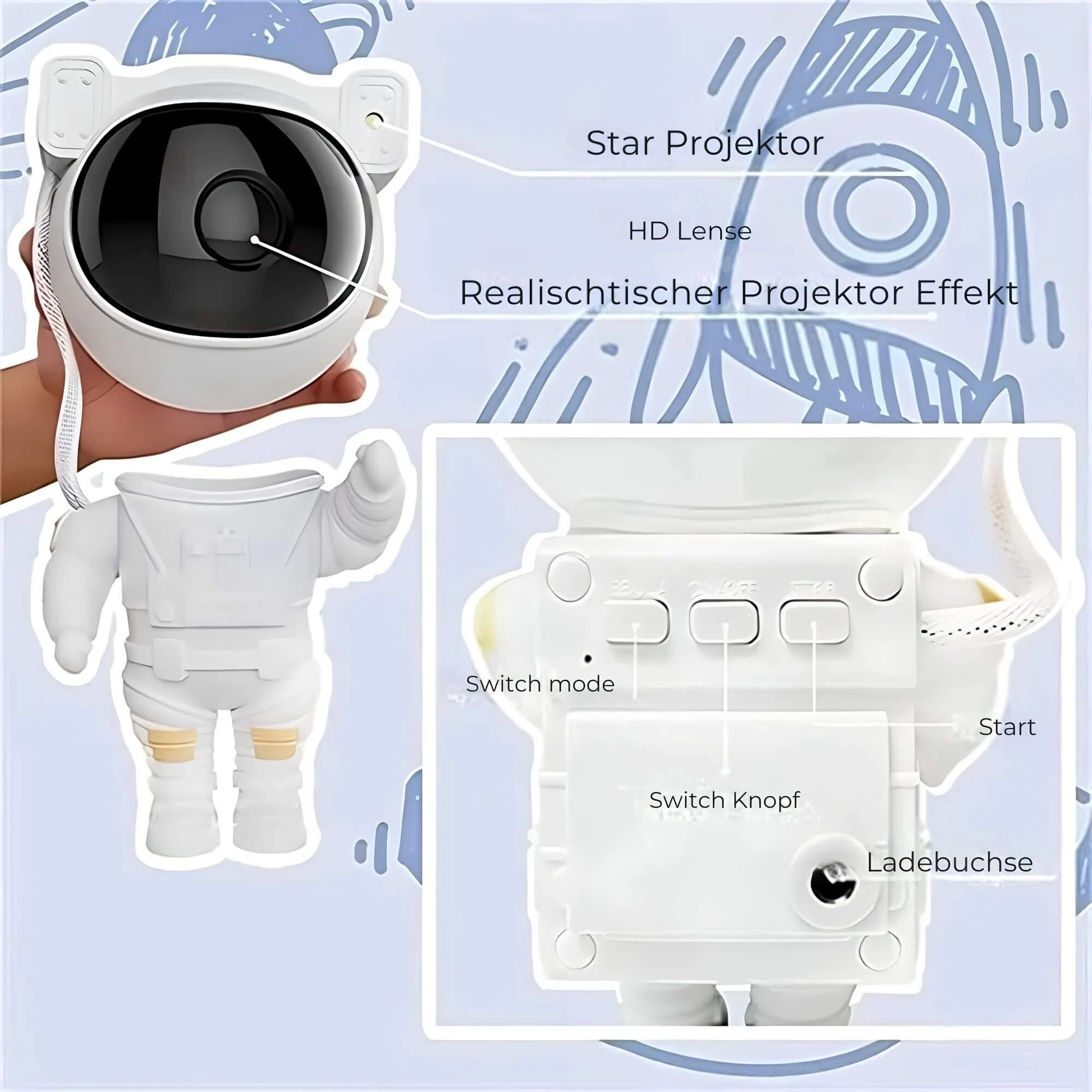 Astronaut Sternenhimmel Projektorlampe 360 Drehbarer Kopf Rgb Led Fernbedienung 4