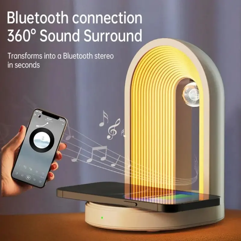 Atmosphere Desk Lamp With Wireless Charger Bluetooth Speaker tag1