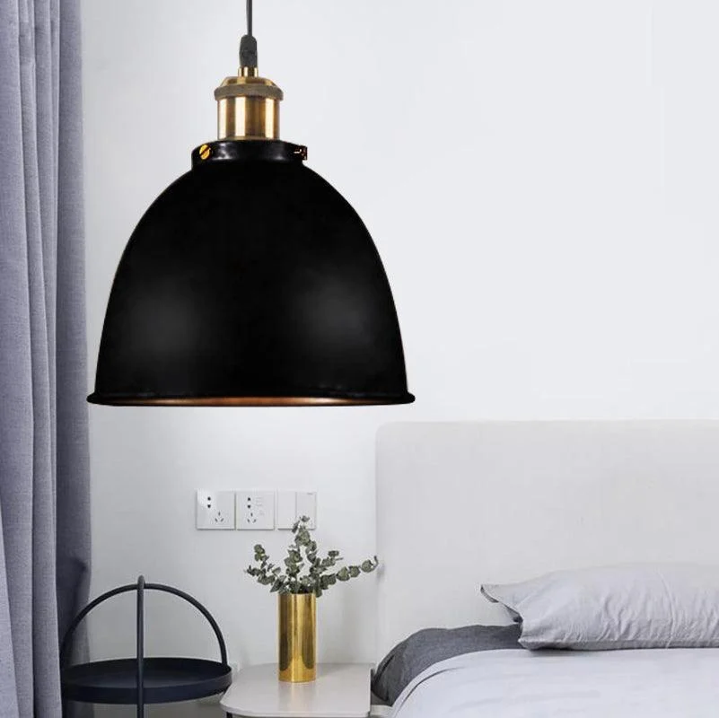 Atmospheric Dome Pendant Lamp 1 Light Wrought Iron Light Fixture with Cord in Black/Rust -  - #tag1#