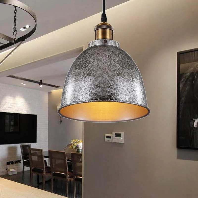 Atmospheric Dome Pendant Lamp 1 Light Wrought Iron Light Fixture with Cord in Black/Rust -  - #tag1#