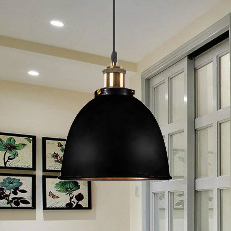 Atmospheric Dome Pendant Lamp 1 Light Wrought Iron Light Fixture with Cord in Black/Rust -  - #tag1#