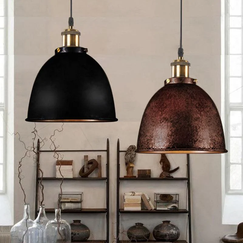 Atmospheric Dome Pendant Lamp 1 Light Wrought Iron Light Fixture with Cord in Black/Rust -  - #tag1#