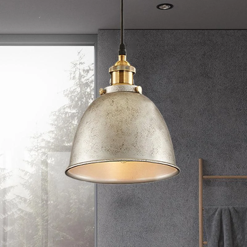 Atmospheric Dome Pendant Lamp 1 Light Wrought Iron Light Fixture with Cord in Black/Rust -  - #tag1#