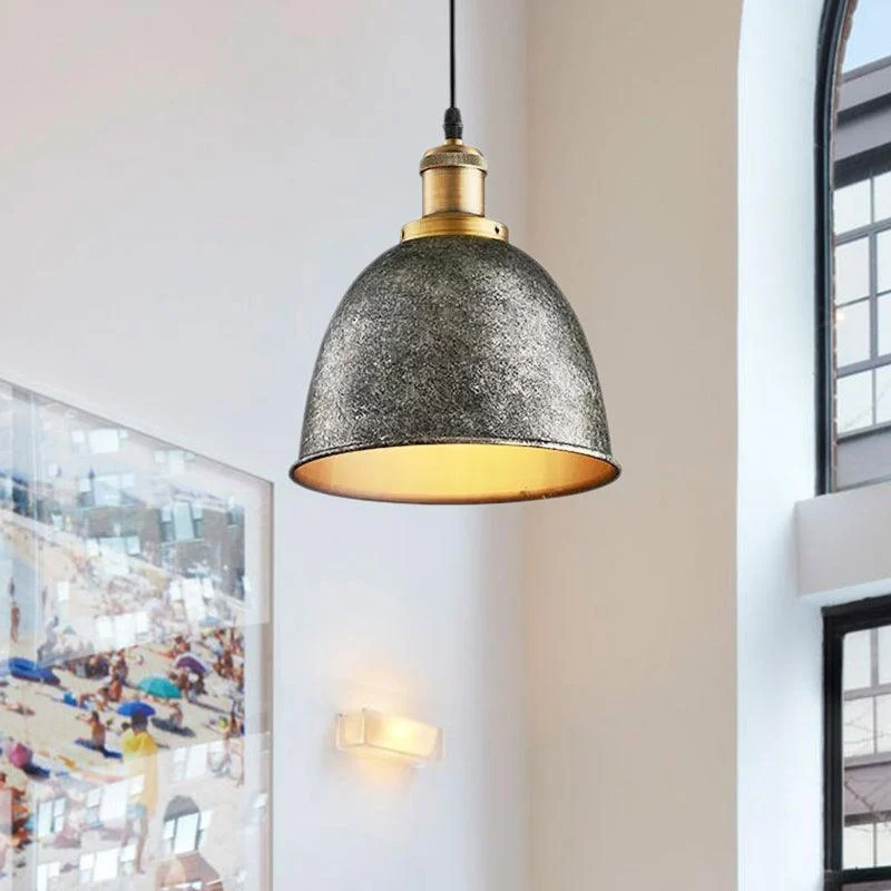 Atmospheric Dome Pendant Lamp 1 Light Wrought Iron Light Fixture with Cord in Black/Rust -  - #tag1#
