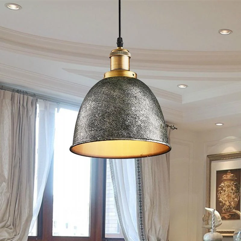 Atmospheric Dome Pendant Lamp 1 Light Wrought Iron Light Fixture with Cord in Black/Rust -  - #tag1#
