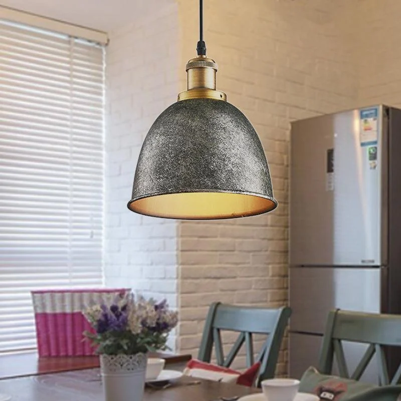 Atmospheric Dome Pendant Lamp 1 Light Wrought Iron Light Fixture with Cord in Black/Rust -  - #tag1#
