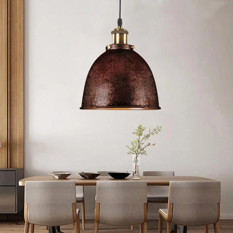 Atmospheric Dome Pendant Lamp 1 Light Wrought Iron Light Fixture with Cord in Black/Rust -  - #tag1#