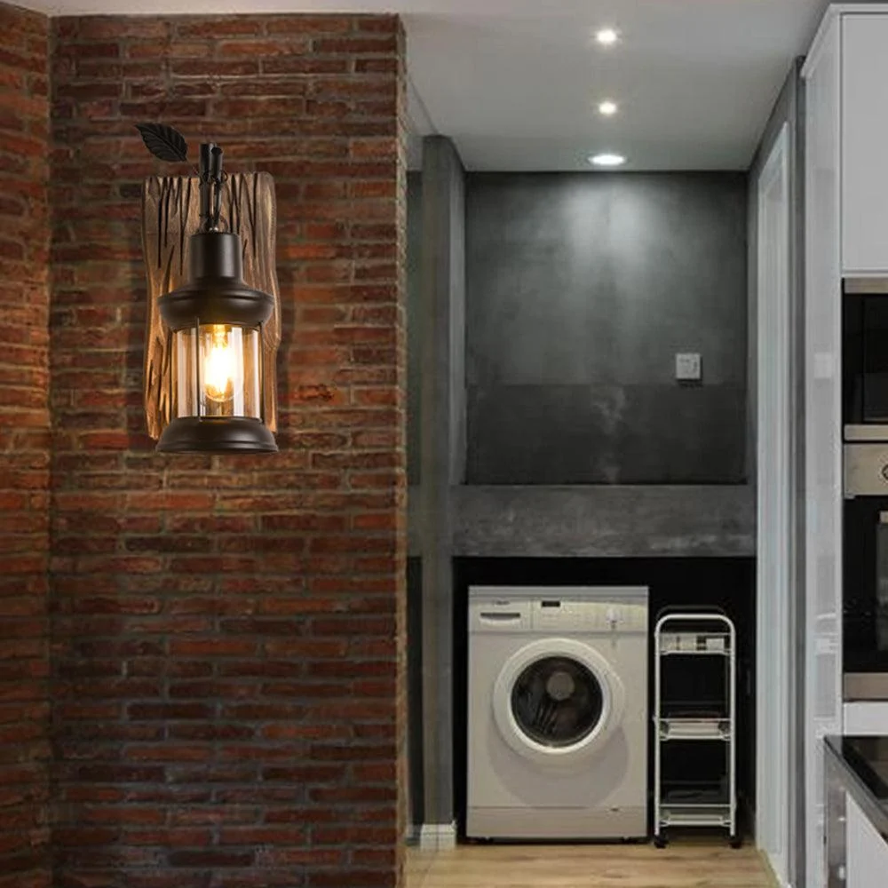 Austinvintagebrancheslanternwalllamp Metal Wood Black Diningroom 1