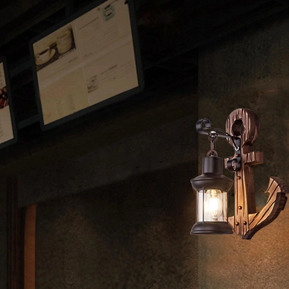 Austin Vintage LED Wall Lamp - Anchor, Dining/Living Room, Metal/Wood -  - #tag1#