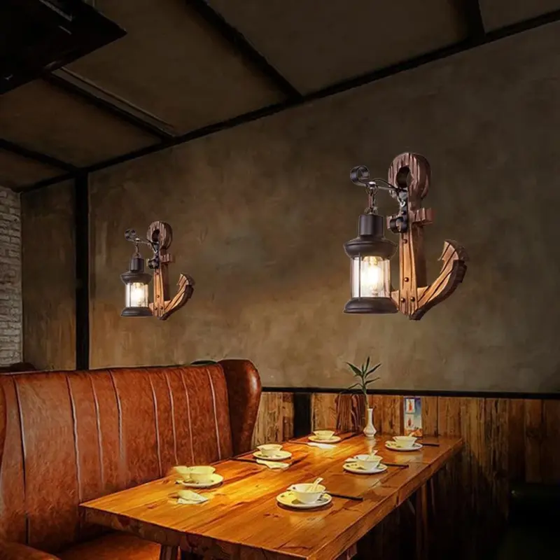 Austin Vintage LED Wall Lamp Anchor Dining Living Room Metal Wood tag1