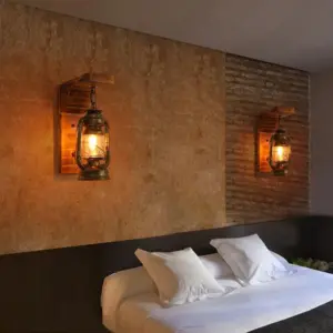 Austin Vintage Wall Lamp Laterne, Brown, Living Room, Metal Wood