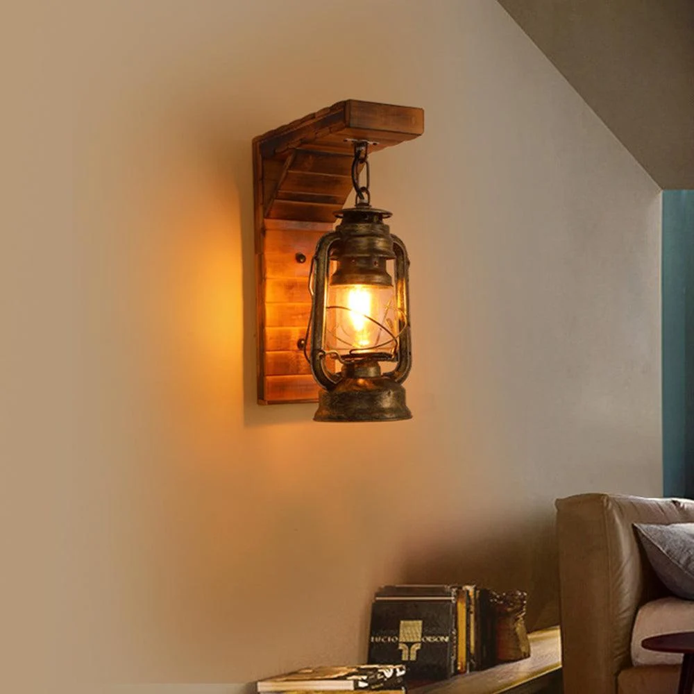 Austin Vintage Wall Lamp Laterne, Brown, Living Room, Metal Wood -  - #tag1#