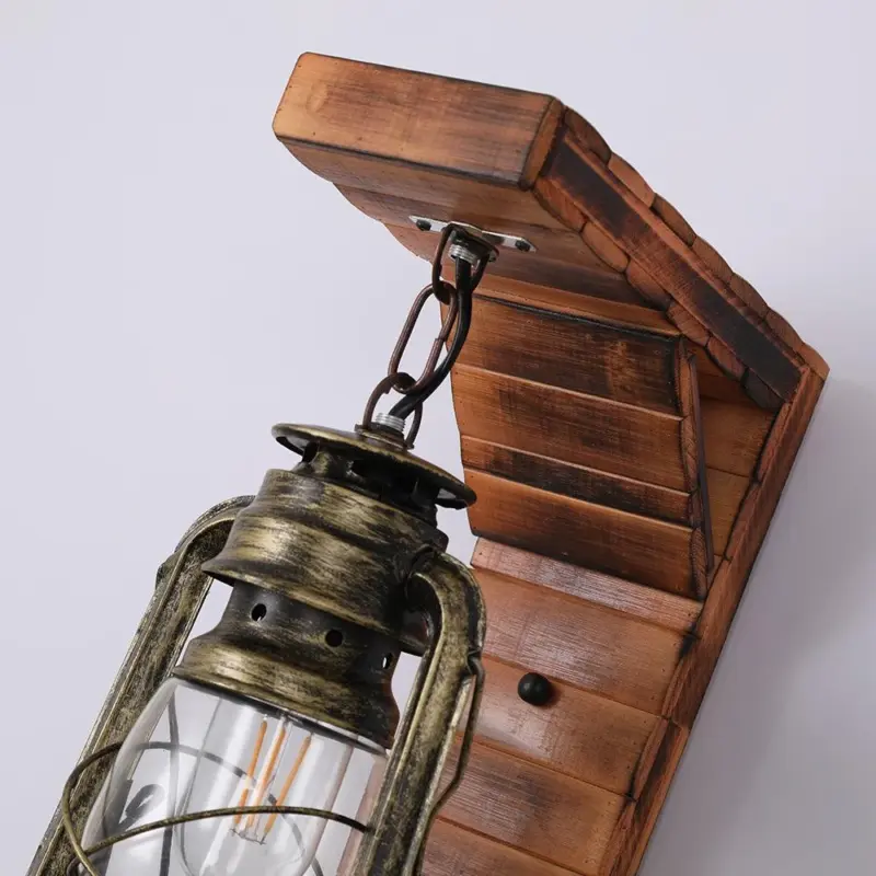 Austin Vintage Wall Lamp Laterne Brown Living Room Metal Wood tag1