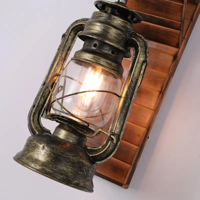 Austin Vintage Wall Lamp Laterne Brown Living Room Metal Wood tag1