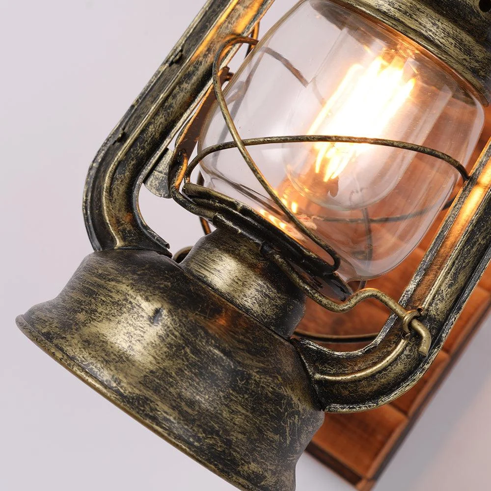 Austin Vintage Wall Lamp Laterne, Brown, Living Room, Metal Wood -  - #tag1#