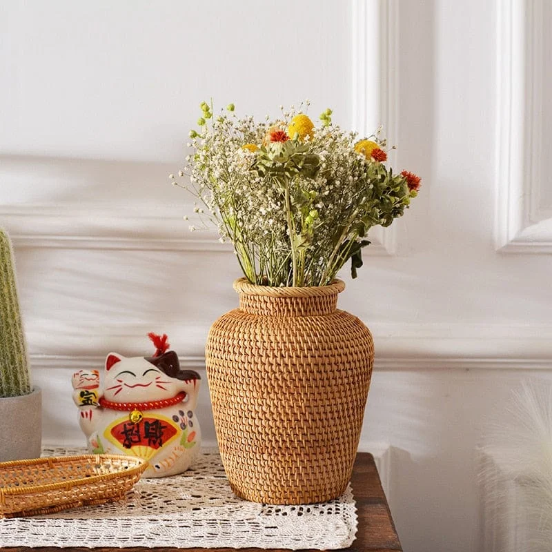 Autumn Rattan Woven Vase Hand Weaving Art Vase Fashion Tabletop Decoration Plants Flower Pot For Arrangement